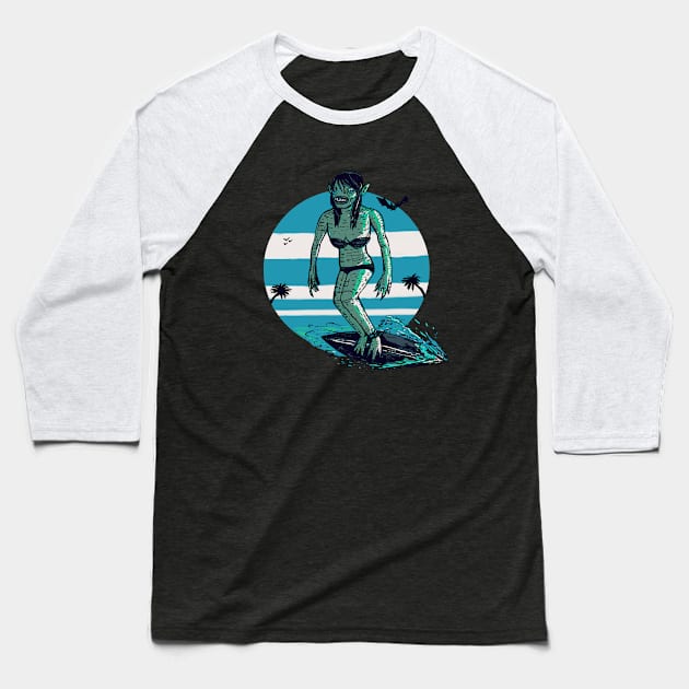 Surfer from the Black Lagoon Baseball T-Shirt by Pixelmania